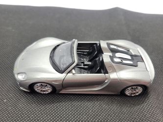 MSZ Porsche 918 Spyder Silver Diecast Convertible Toy Car 1:41 Pull Back
