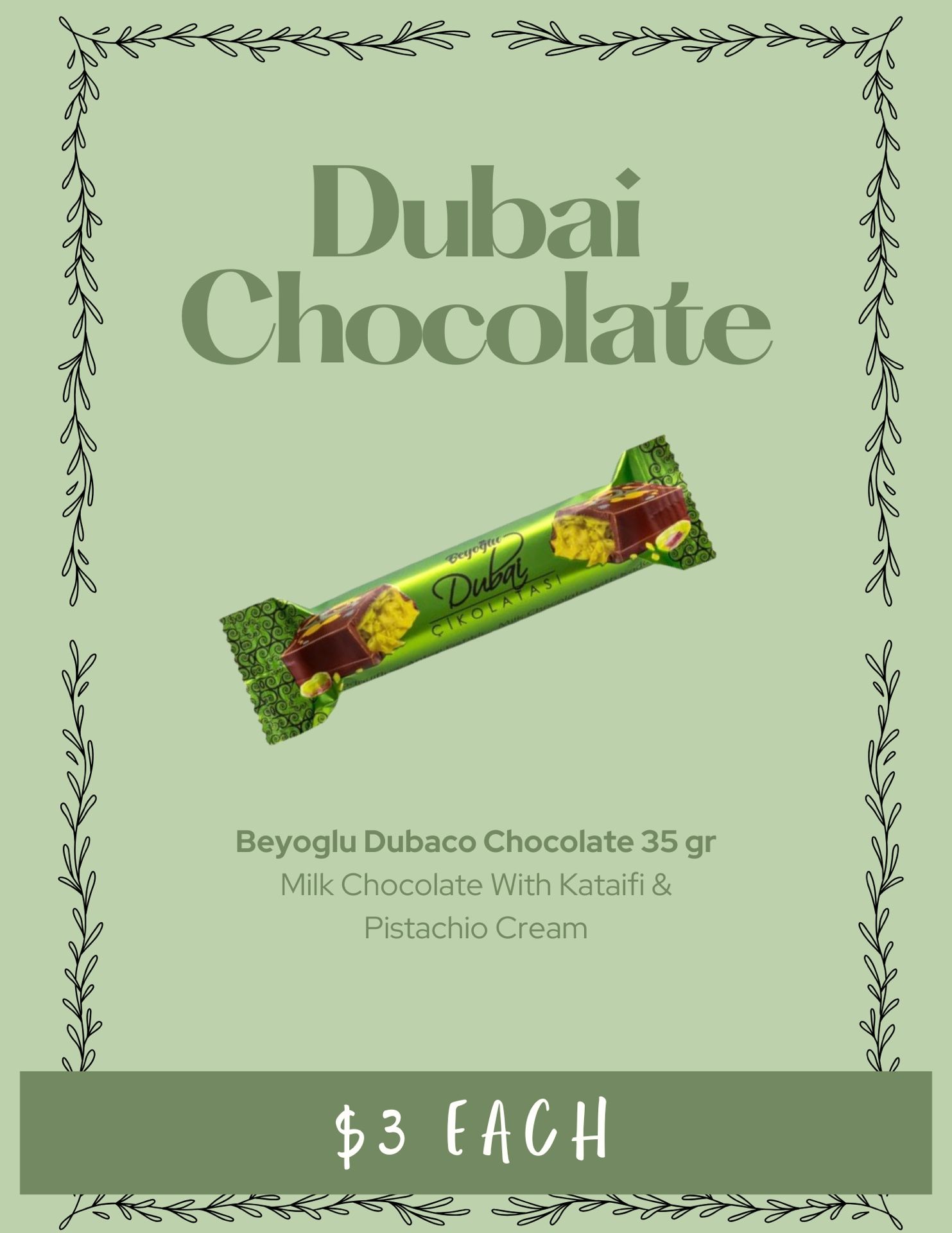 Beyoglu Dubaco Dubai Chocolate - Pistachio Kataifi Milk Chocolate Bar 35g