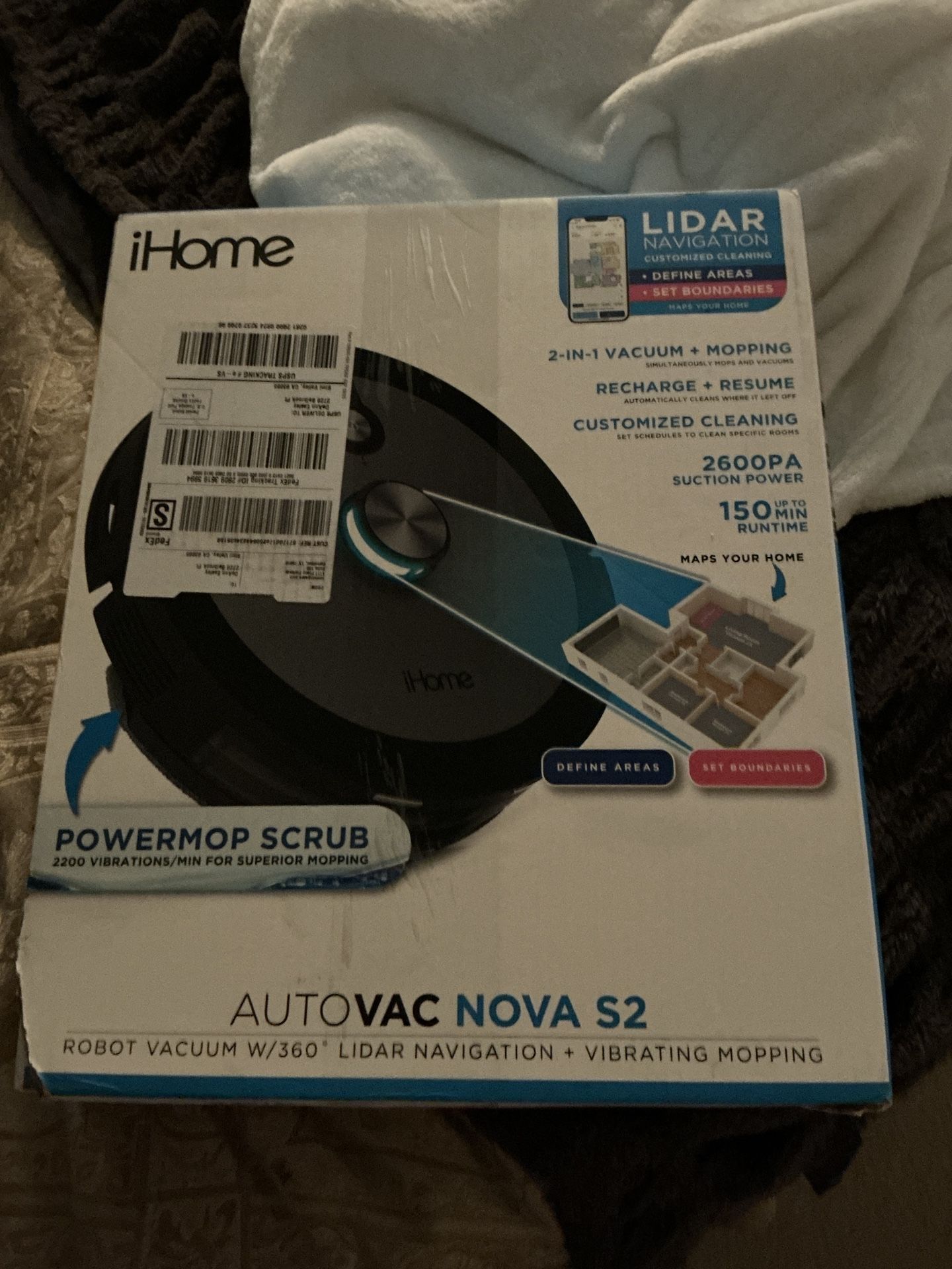 iHome AutoVac Nova S2 Robot Vacuum with 360° Lidar Navigation and Vibrating Mopping.