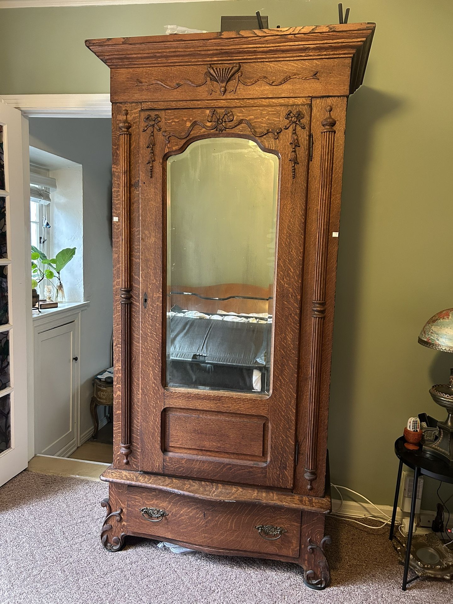 Antique French armoire wardrobe with bow and ribbon details