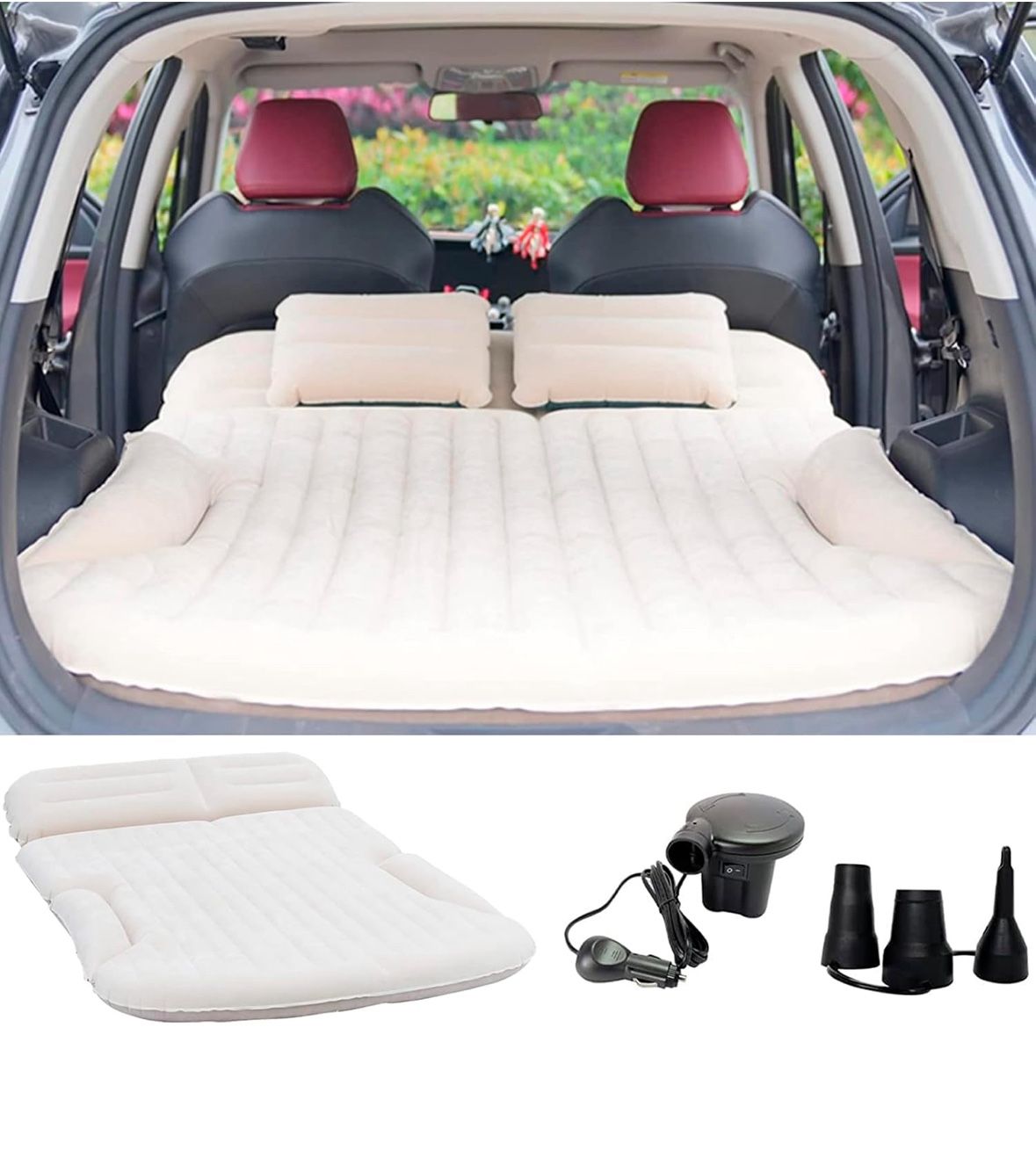 KMZ SUV Air Mattress Thickened and Double-Sided Flocking Travel Camping Bed with 2 Pillows & Electric Pump Dedicated Mobile Cushion Inflatable Bed for