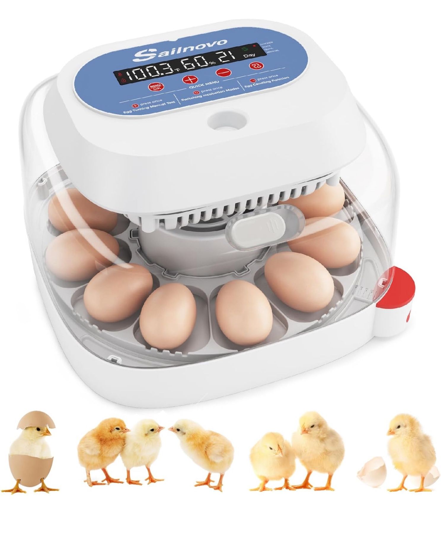 Sailnovo 12 Egg Incubators for Hatching Eggs with 4 Modes, 360° View Incubator