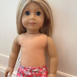 American Girl 18.5" Doll Short, Blonde Hair w/ Blue Eyes. Condition is pre owned and shoes some signs of wear from play usage and is overall in respec