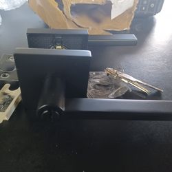 black lever keyed door lock
