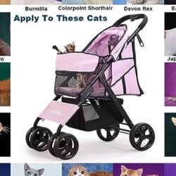 Pet Stroller for Cat Dog - 4 Wheels Foldable Traveling Lightweight Animal Gear Carriage for Small Medium Size Dogs & Cats Color Lilac 