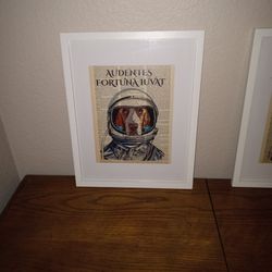 Dog & cat astronaut art prints with motivational latin 