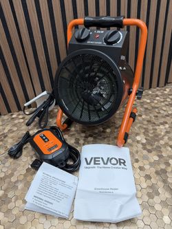 Brand New VEVOR Greenhouse Heater, 1500W Electric Space Heater with Thermostat, Fan & High Heat Modes, 25° Adjustable Angle, IPX4 & Overheat SKU547