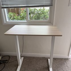 Electric Standing Desk – White & Oak Adjustable Desk