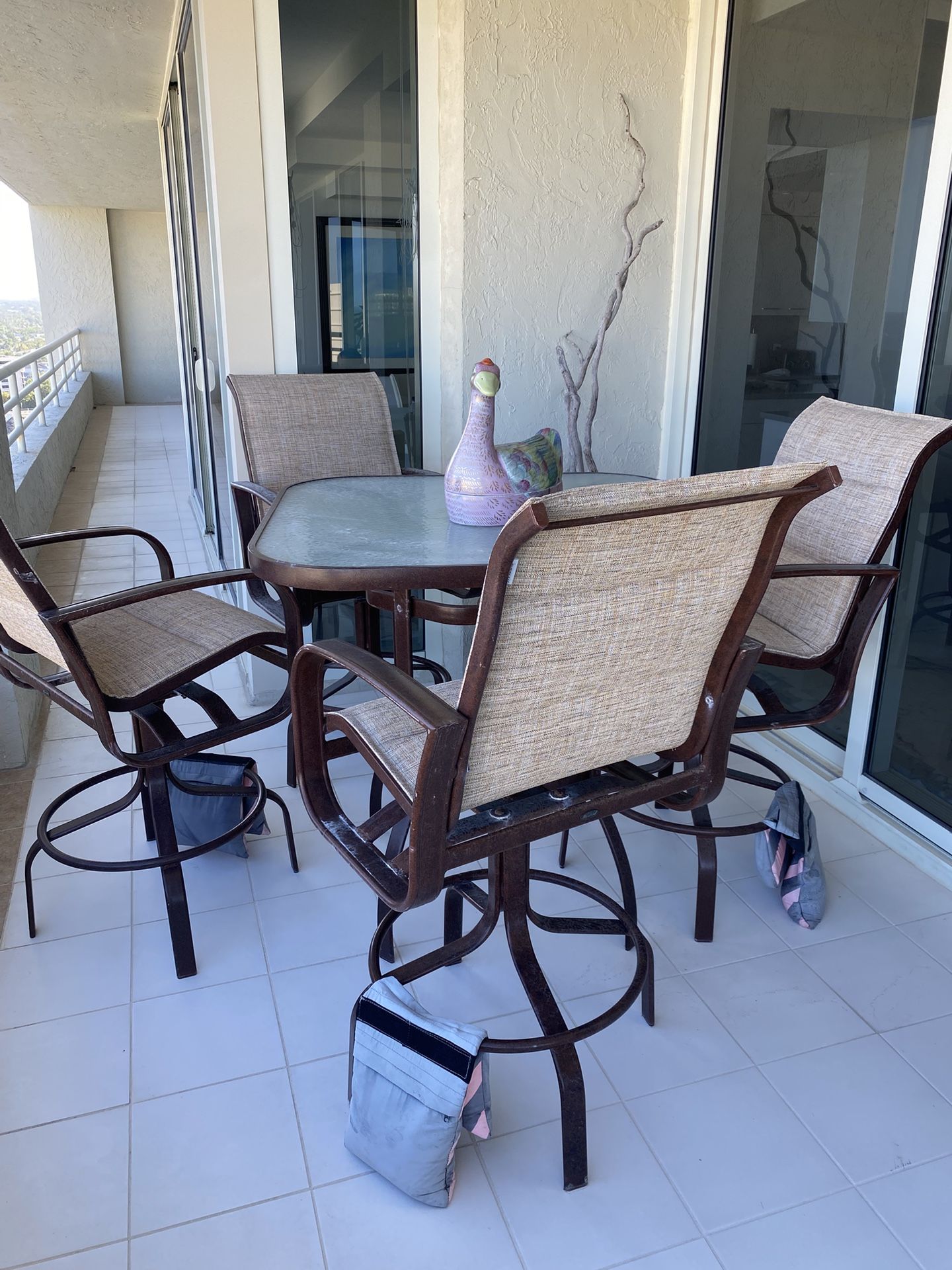 Patio Furniture High Top Table 4 Swivel Chairs And 2 Regular Height Swivel Chairs 2 End Tables