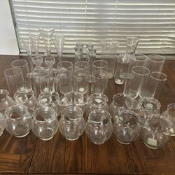 Variety of glass vases. 43 pieces.