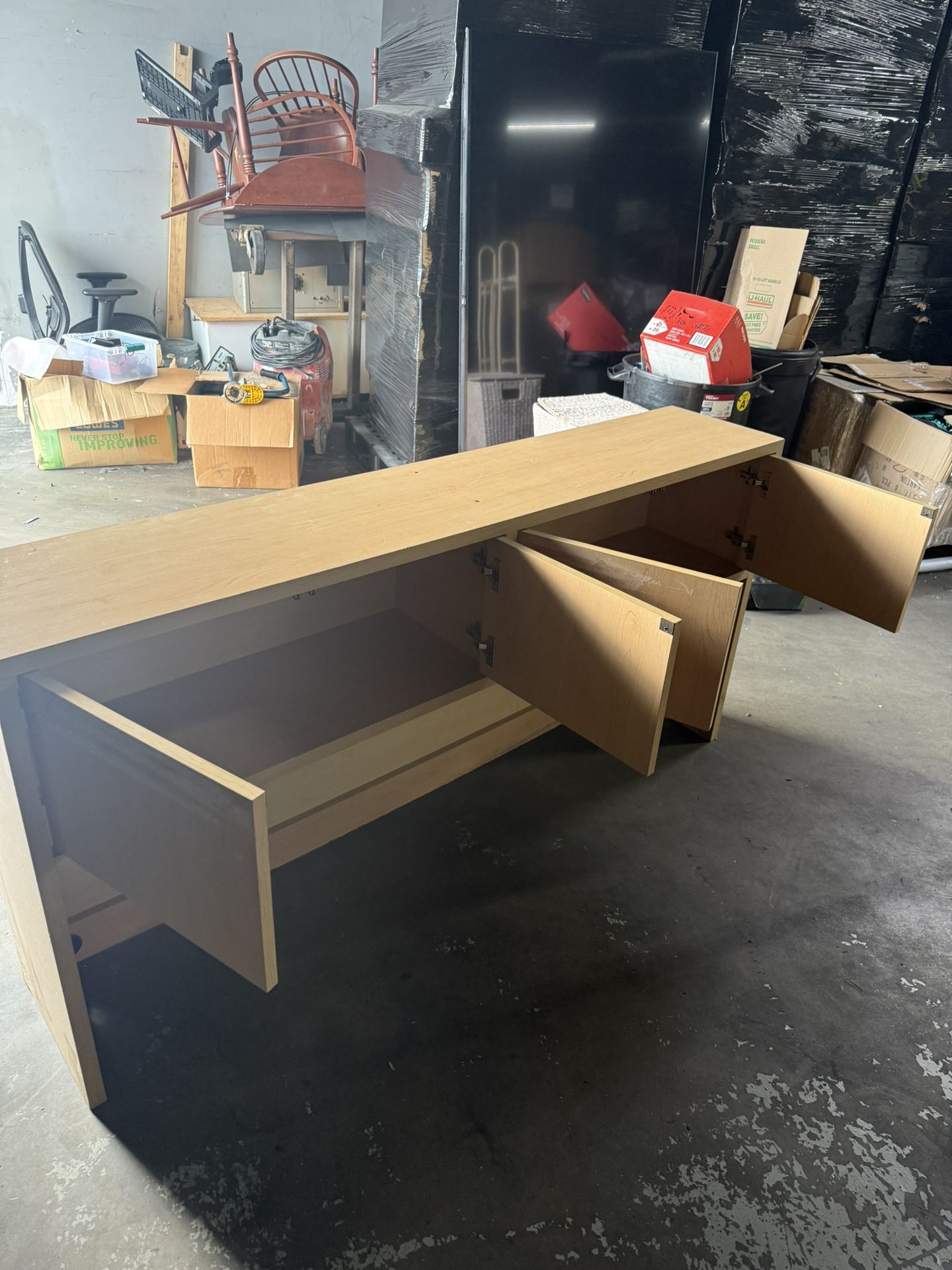 Wooden Office Desk with Cabinets & Drawer