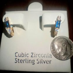 925 Sterling Silver Blue Cubic Zirconia Earrings