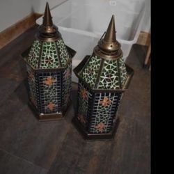 Pair of Stained Glass Candle Holder