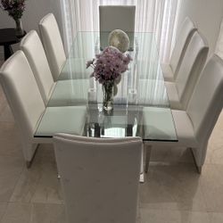 Juego de 8 sillas de comedor modernas blancas (6 laterales + 2 cabecera con brazos)