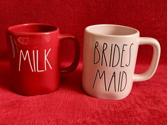 Rae Dunn BRIDES MAID PINK & MILK RED CERAMIC MUG CUP ‼️ See HUGE Collection Of RARE - VINTAGE & Brand NEW DESIGNER Items Here ....