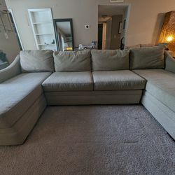 3 Piece Beige Sectional Sofa With Storage Ottoman