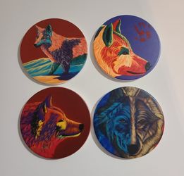 Coaster Set Authentic Native American Made Wolf Coaster Set