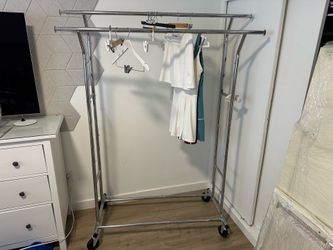 Double Rail Rolling Garment Rack Clothing Rack, Chrome Finish