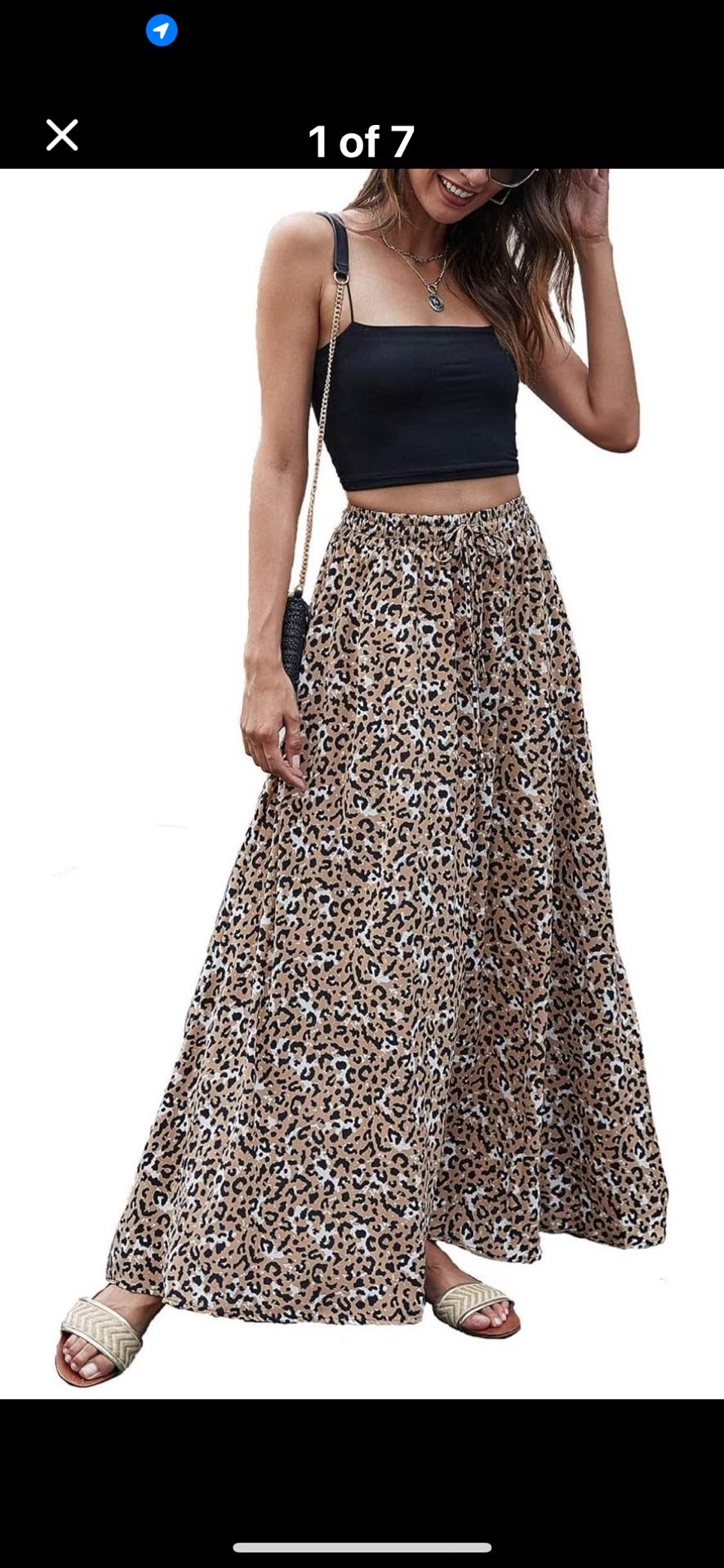 Brand New! Large Bluetime Women Leopard Print Long Skirts Chiffon Summer Beach Pleated Elastic High Waist