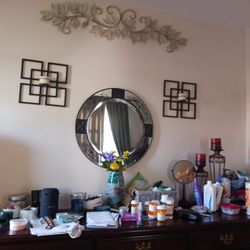 Antique  Mirror, 2 Candles  Holders