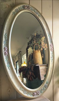 Oval Wall Mirror with Floral Carved Frame