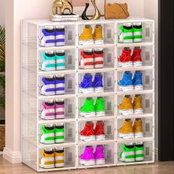 Stackable 15 Pack Fit Size 9, Shoe Rack & Holder Substitute, Sneaker Containers, Toy Storage Organizer Bins for Entryway, Closet, Under Bed