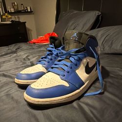 Air Jordan 1 Mid Blue White Sneakers