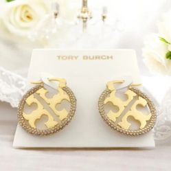 Tory Burch Miller Pav�� Small Hoop Earrings (Brand New with Dust Bag)