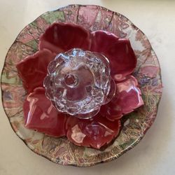 Crafted Glass and Ceramic Flower Home and or Garden Decor 6” X 3” 