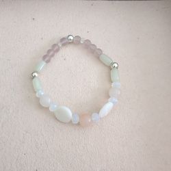 Delicate Beaded Bracelet With Mother Pearl, Opalites, And Rose Quartz