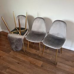 Gray Gold Modern Velvet Dining Chairs 