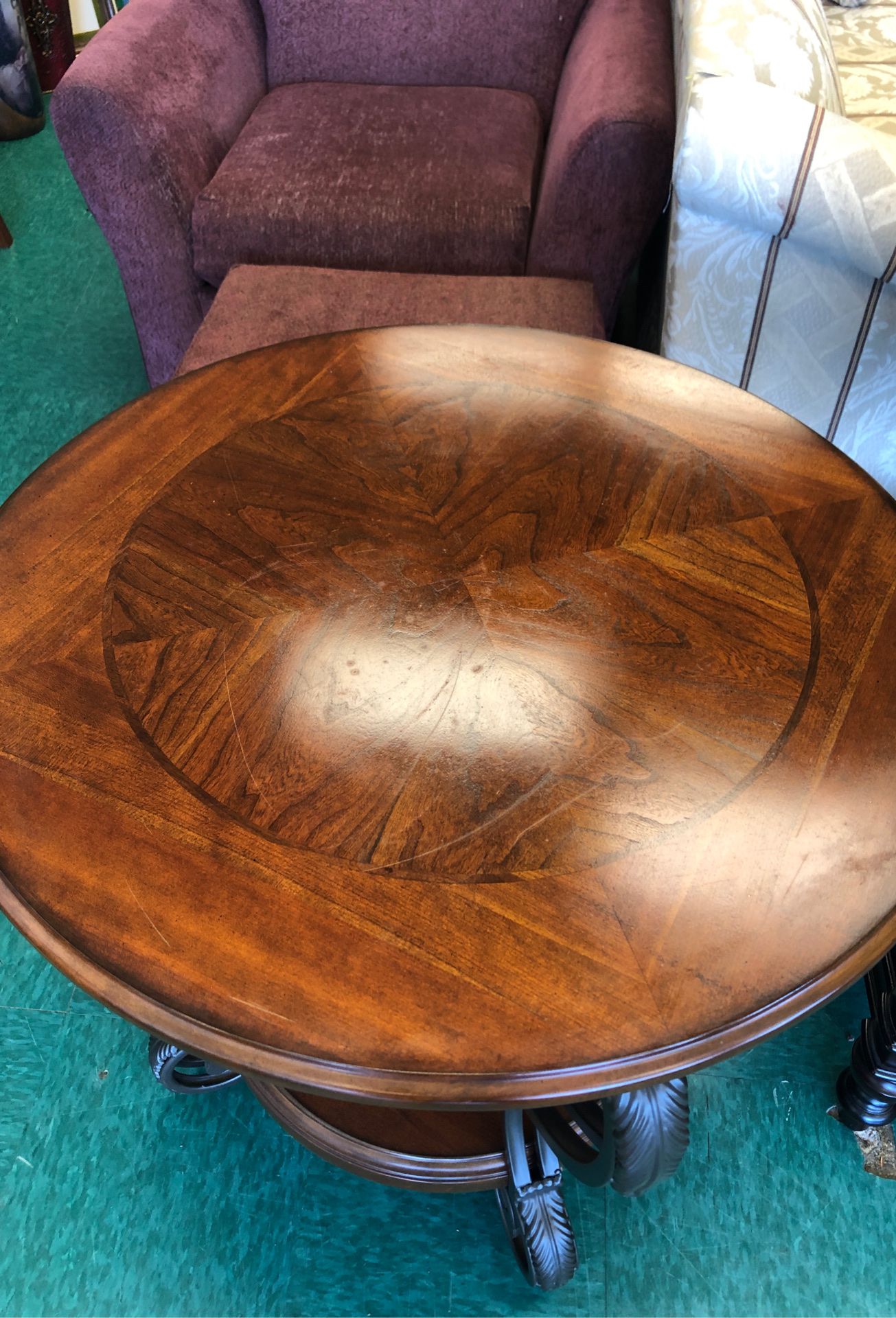 Round Wood & Metal End Table