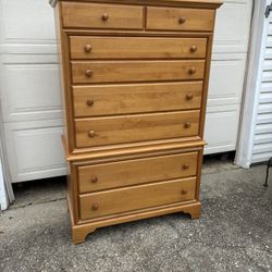 Tall Boy Set Back Natural Solid Wood 8 Drawer Dresser. I