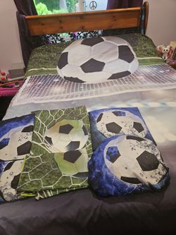 Queen size soccer themed bedding