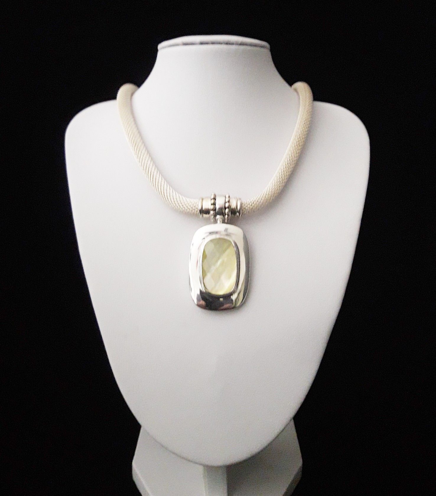 19" Joseph Esposito, Espo Sig, Espo Snap. Woven Solid Sterling Silver Necklace w Solid Sterling Silver Mother of Pearl Pendant