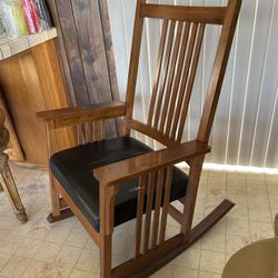Wood Rocking Chair with Leather