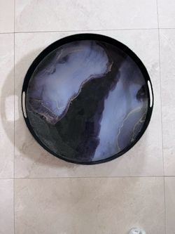 My Joel Blk S2 Metal & Marble Tray Round 21" diameter