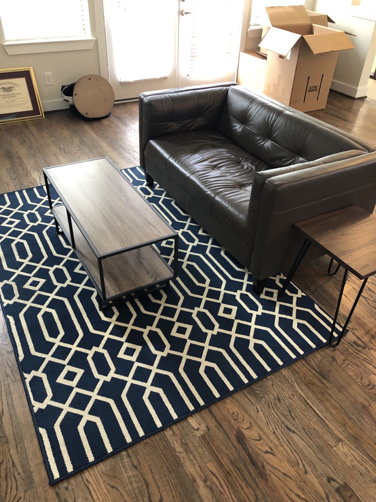 Living room couch rug coffee table end table set