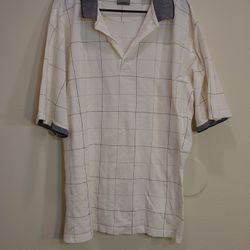 Haggar Golf Collared Cream Plaid Casual Men's Polo Shirt- Size XL