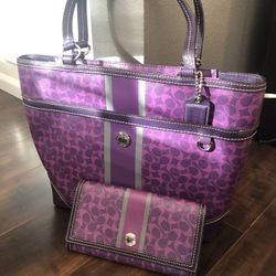 Authentic Leather Coach Bag & Wallet, Like New (Used 1x)