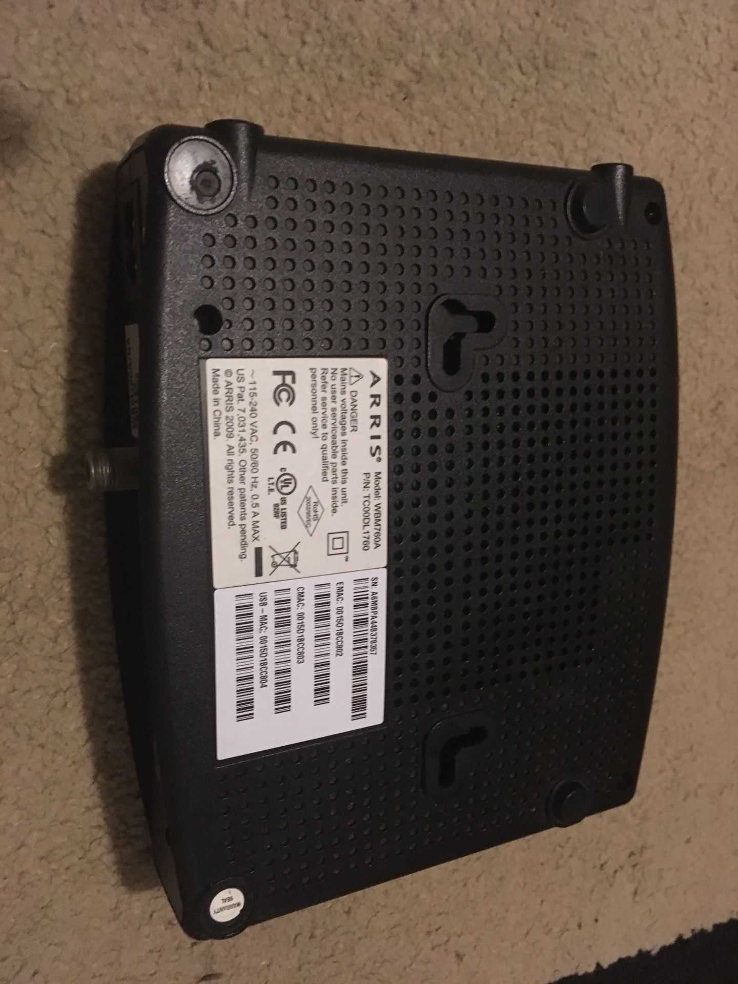 Arris wbm 760a cable modem