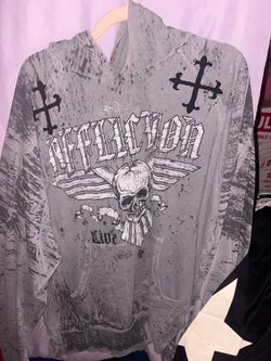 Affliction Live Fast Gray Graphic Hooded pullover
