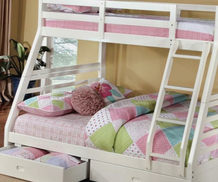BUNK BED Twin Over Full White Free Drawers Free Mattress