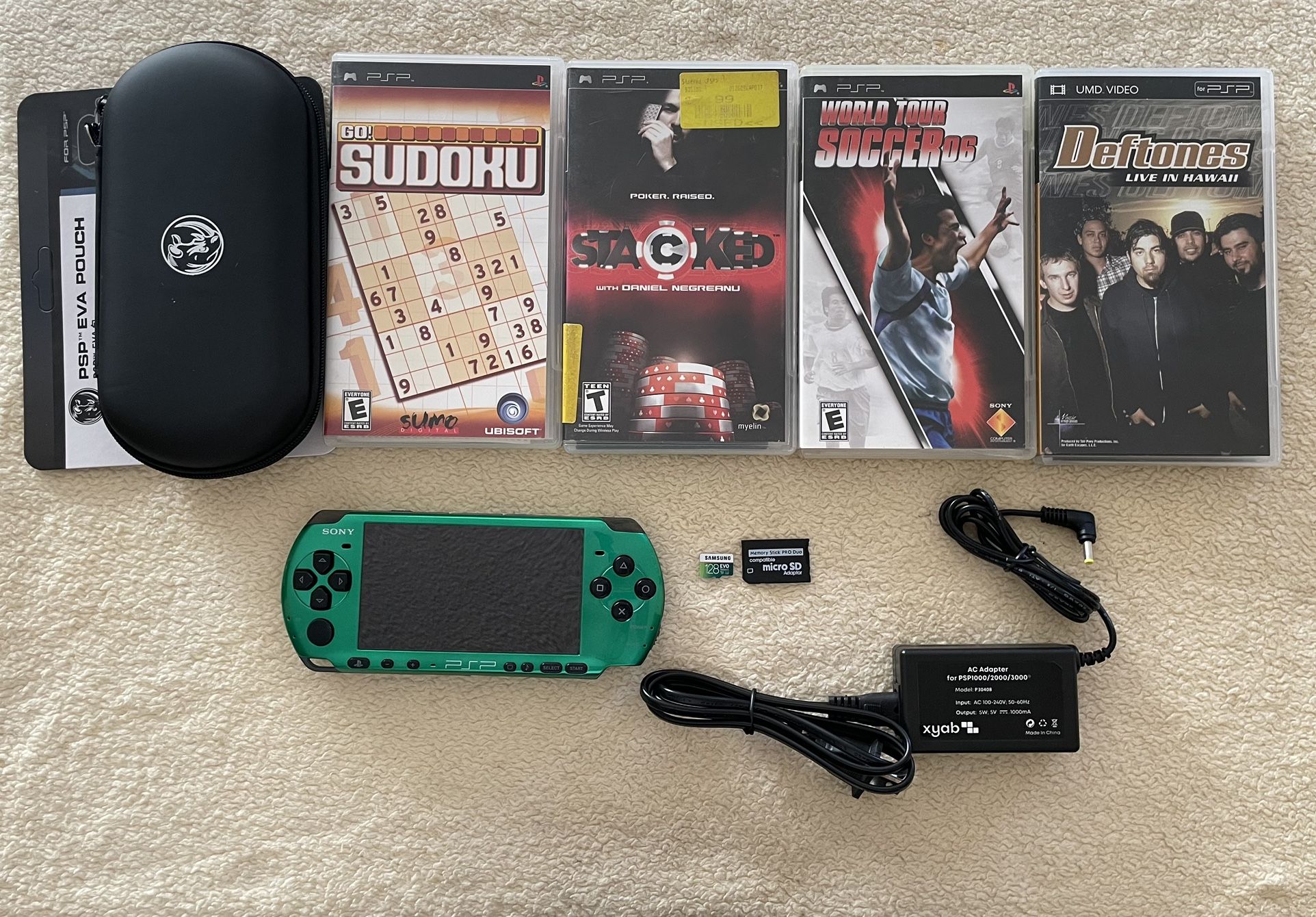 Sony PlayStation Portable Psp 3000 Green Custom Built w/ 7000+ Games Saved in The 128GB Memory Card