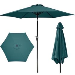 Elevon 9' Outdoor Patio Umbrella, Outdoor Table Umbrella with Push Button Tilt and Crank, Peacock Blue=R4-412