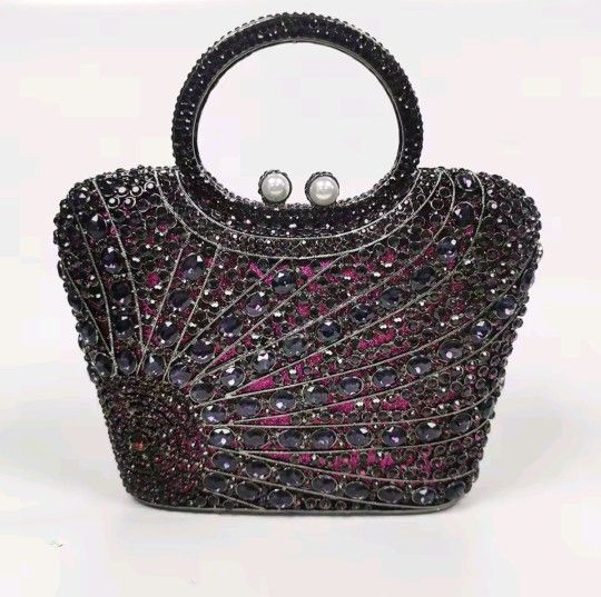 Black & Purple Crystal Handbag – Elegant Evening Bag