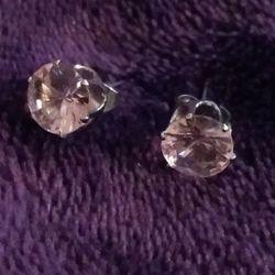 8mm PINK CZ STUD Earrings in Sterling Silver