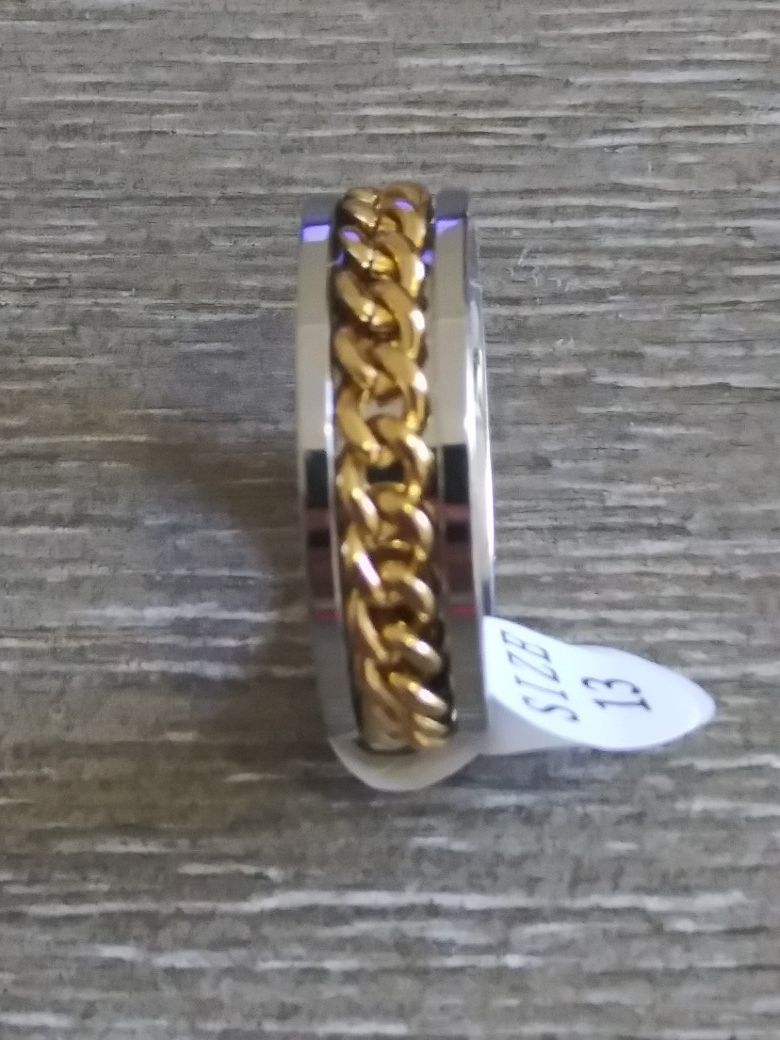 Gold chain silver stainless steel ring