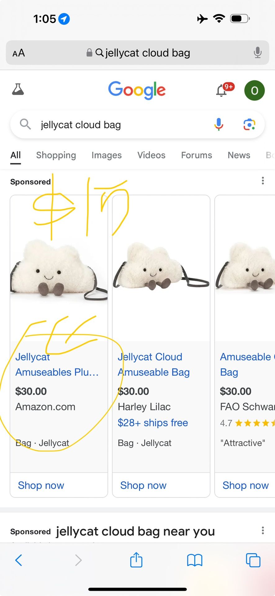 Jellycat Cloud Bag $15