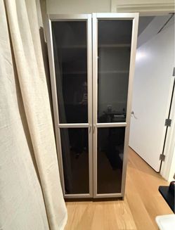 IKEA BILLY Bookcase with Glass Doors – Gray Metallic  - Original Price 240